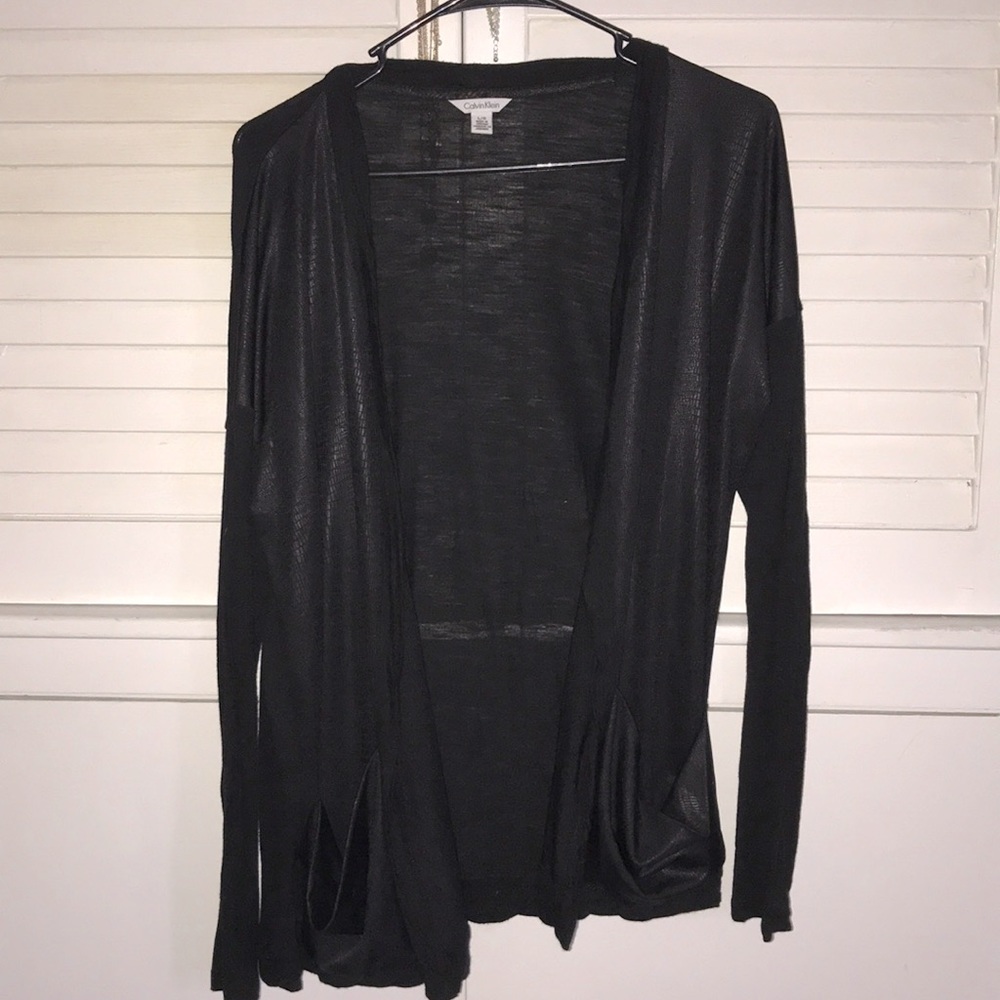 Sleek Black Snakeskin Cardigan